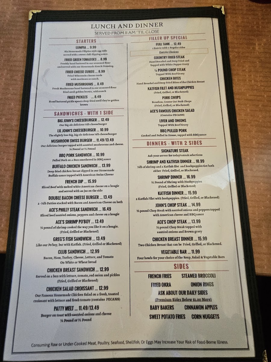 Ace's Restaurant Menu - Image 1
